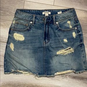 Distressed High-Rise Denim Mini Skirt